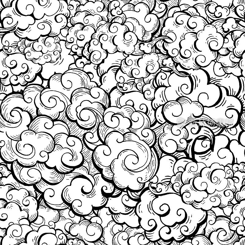 Chinese clouds color vector seamless pattern